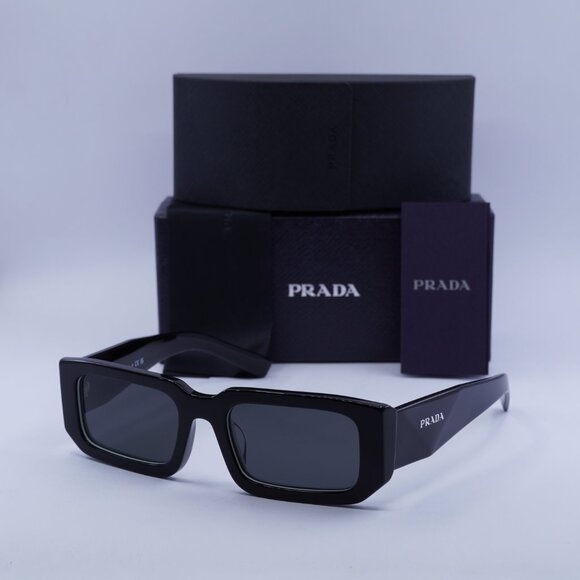 Prada PR06YSF 09Q5S0 Rectangle Sunglasses - Black & White/Grey - Picture 4 of 12